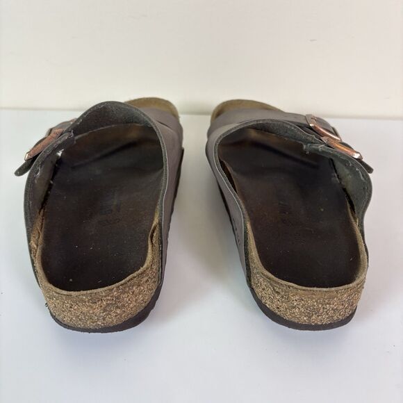 Birkenstock Arizona Sandals Size 39 Regular Brown Leather Soft Footbed Trashed - Picture 9 of 16